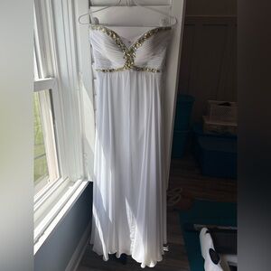 Alyce B’Dazzle White and Gold Embellished Strapless Gown sz 4